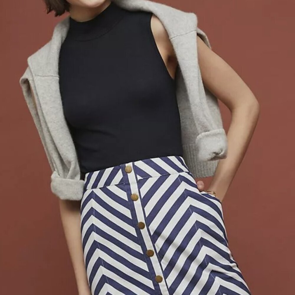 NWT Anthropologie Navy Stripe Skirt by ISLA MAUDE - Picture 1 of 7